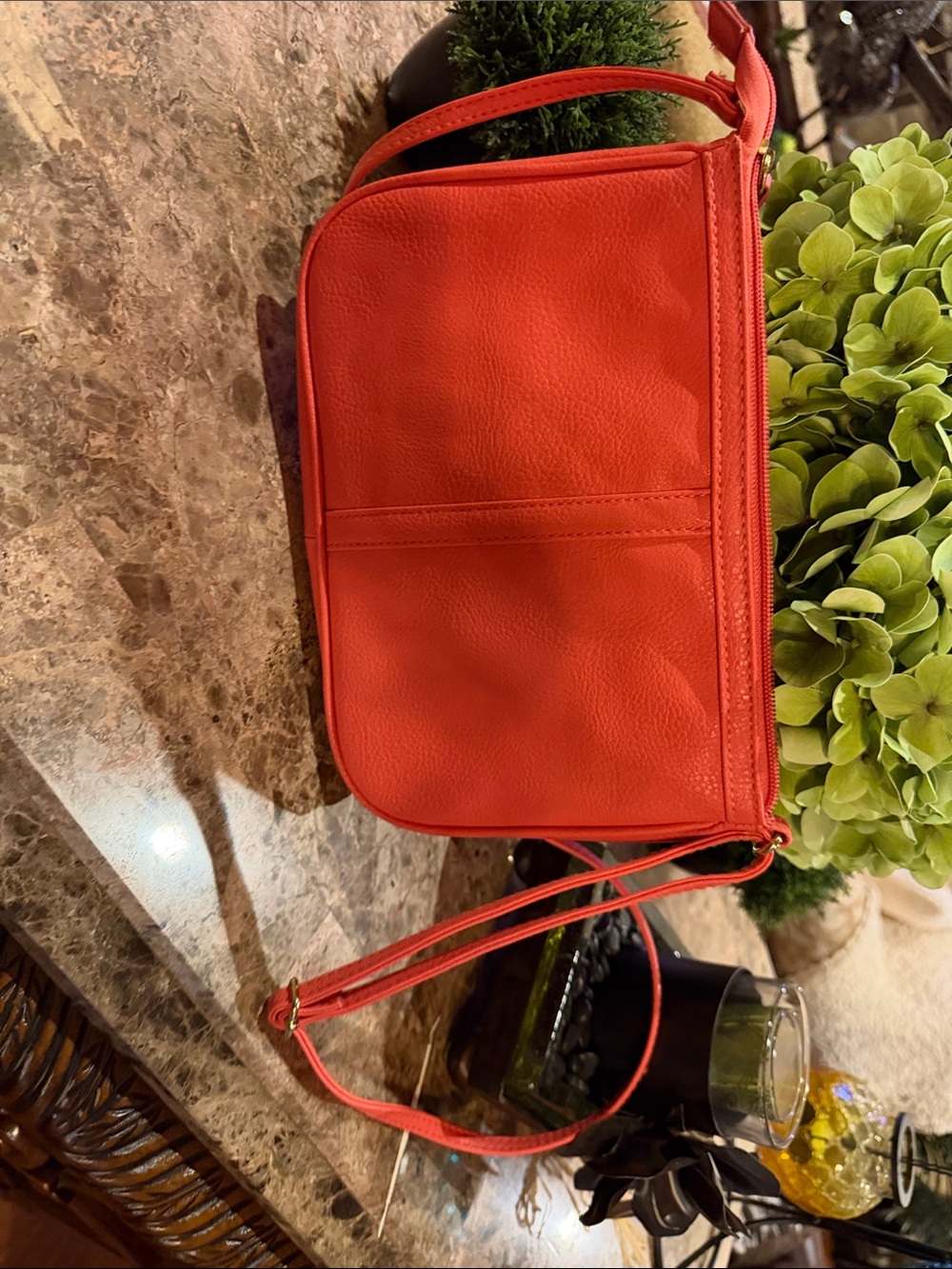 Compact Coral Crossbody Bag with Front Zip Pockets 10 X 7 inches - Picture 5 of 5